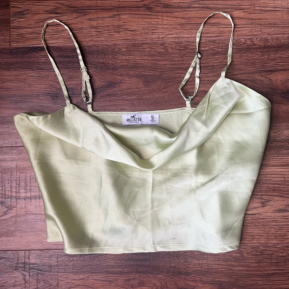 Hollister Women Small Green Cami Crop Top Satin Preppy Colourful Going‎ Out